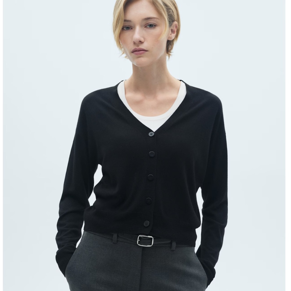 Mango NWT Black Button Knit Cardigan